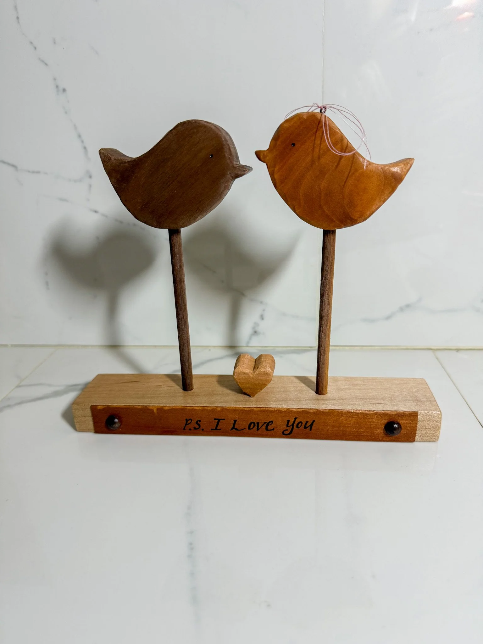 Handcrafted Love Birds Figurine with Heart Accent