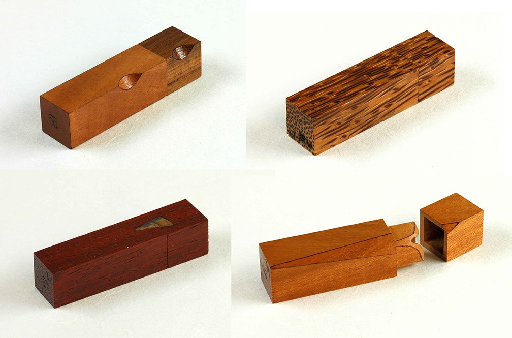 Toothpick holders - Sapele, teak, coconut palm, padauk, clam ligament inlay