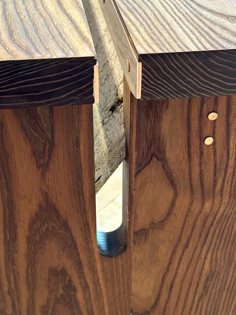 Drip detail. Water drips down the copper strips, which slowly patinas