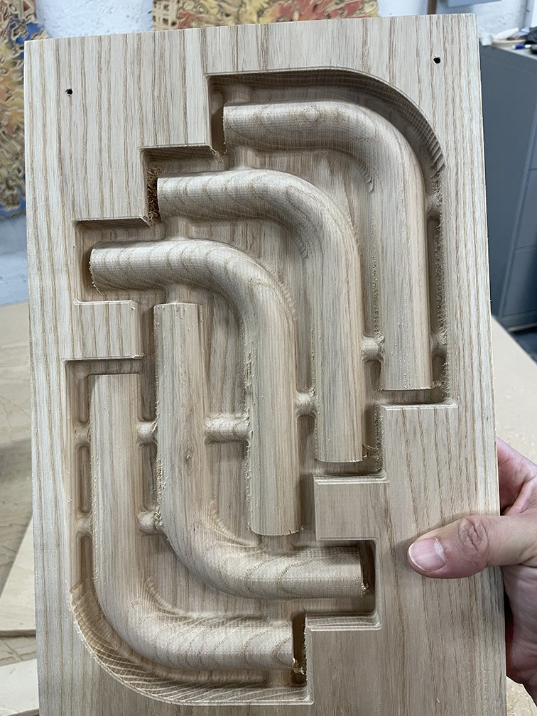 CNC-routed ash wood parts for John Sandell