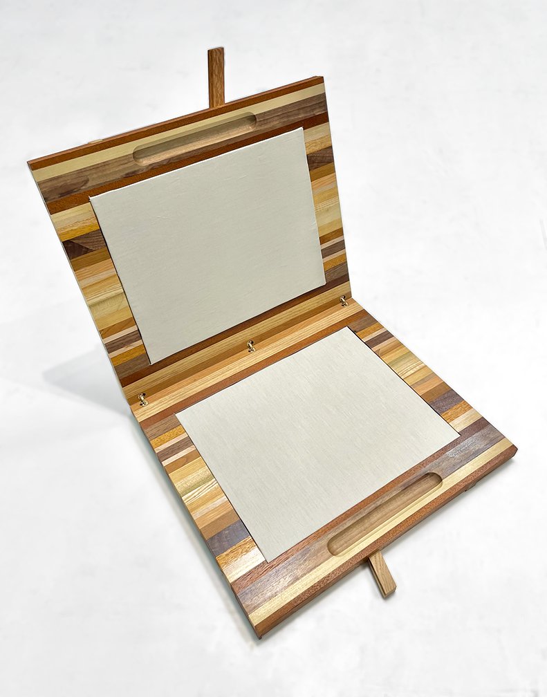 Document box for marriage certificate detail. Fabric and wood finish are archival for long-term preservation