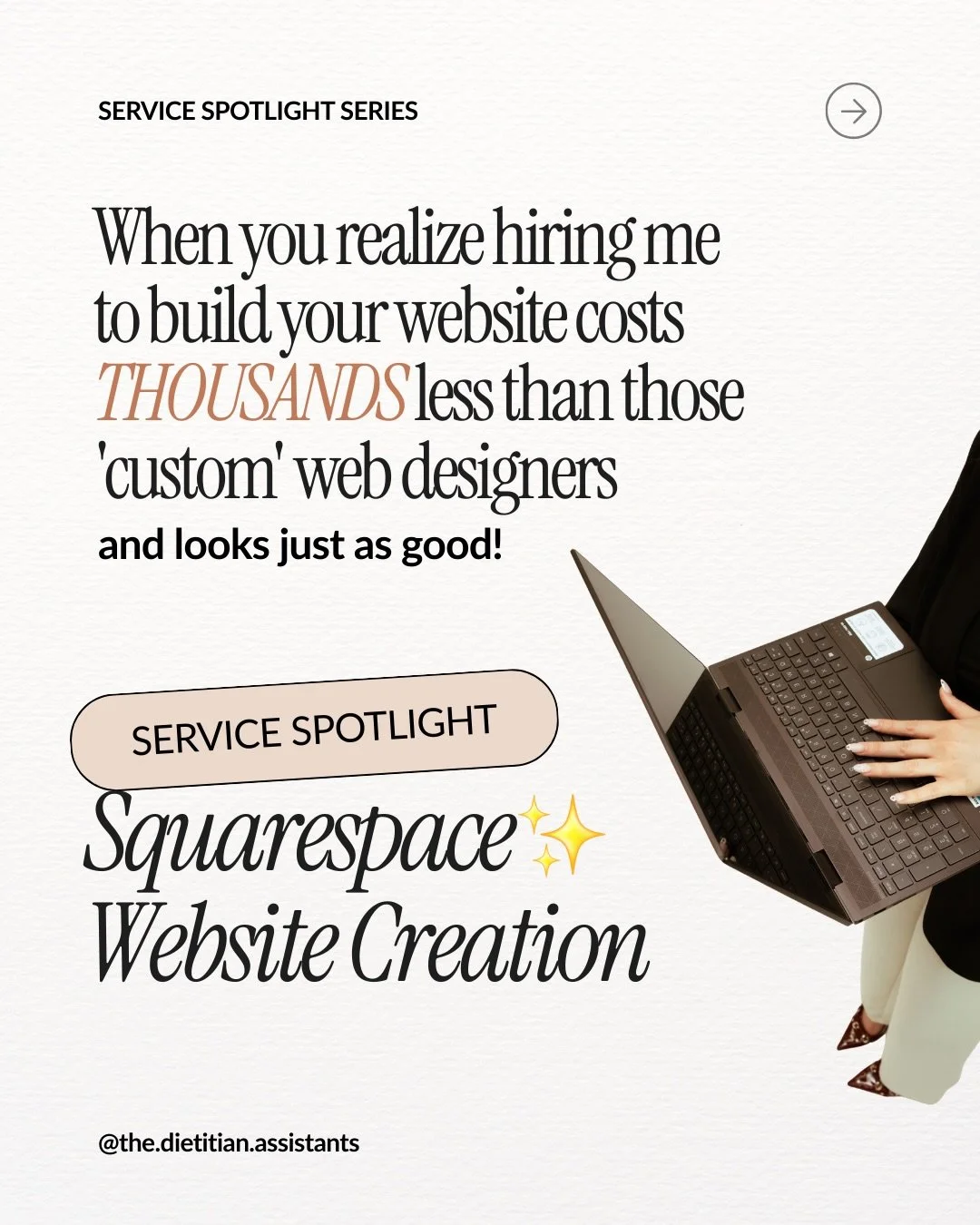 Let&rsquo;s talk about website pricing for a second&hellip;

Most &ldquo;custom&rdquo; web designers charge $5K-$15K for a Squarespace site. And sure, they&rsquo;re beautiful... but you&rsquo;re a new or growing dietitian. That&rsquo;s a HUGE investm