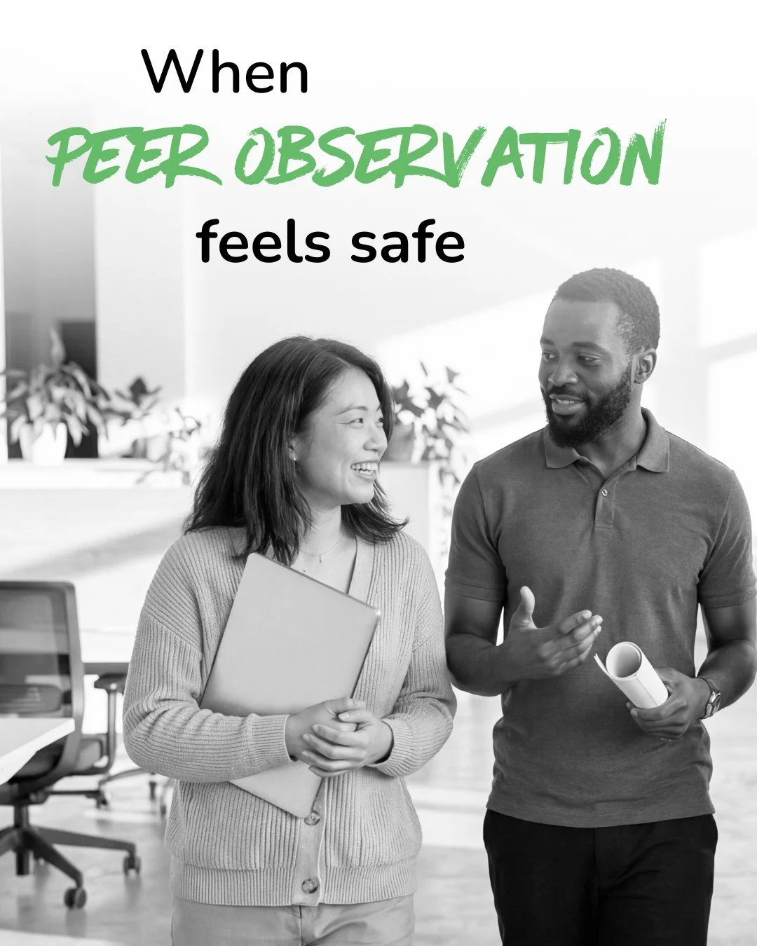 Peer observation doesn't have to feel like being watched, judged or assessed.

When the purpose is clear and teachers choose the focus, observing a colleague can become an opportunity to not only give feedback about your colleague&rsquo;s practice, b