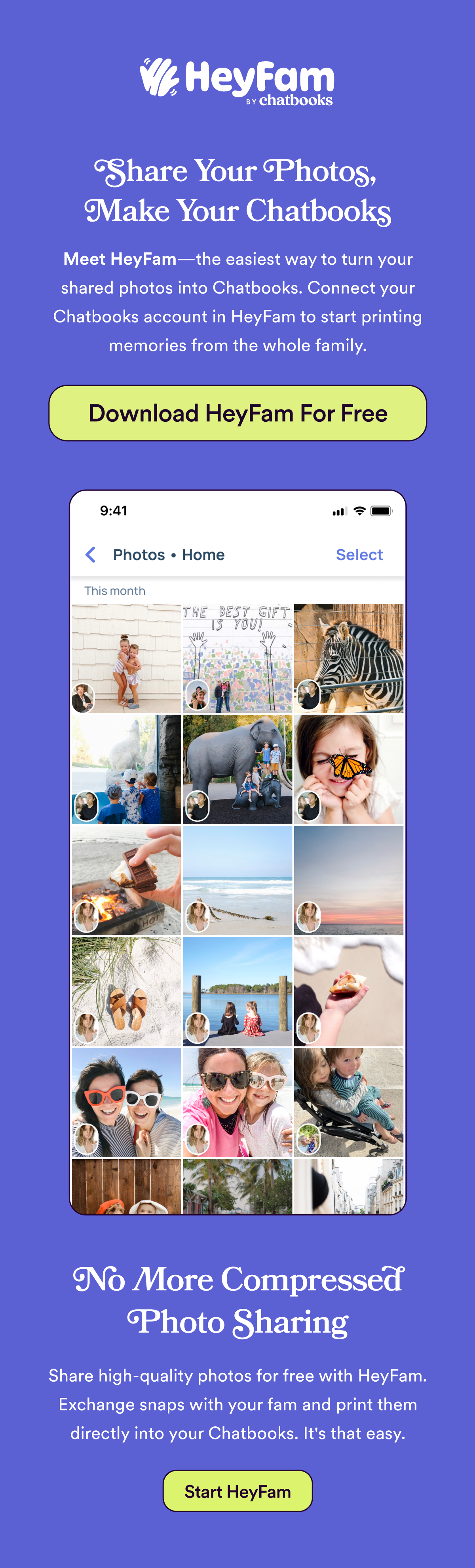 Screenshot of the email sent when a user requests more information about HeyFam when tapping the information icon in the Chatbooks app