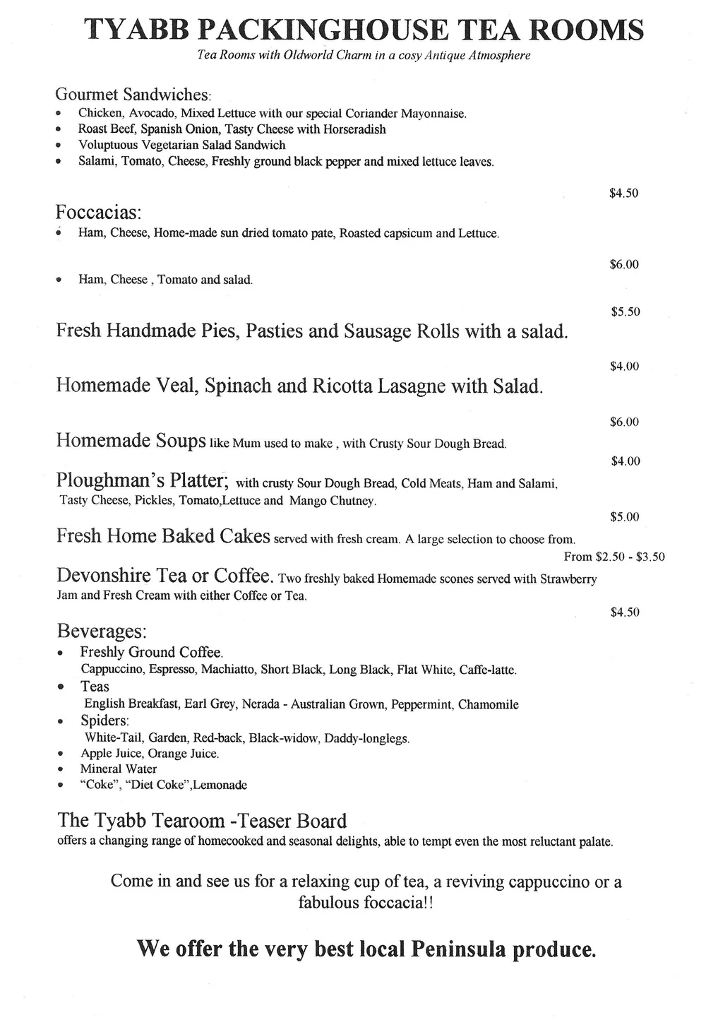 1994 tea rooms menu
