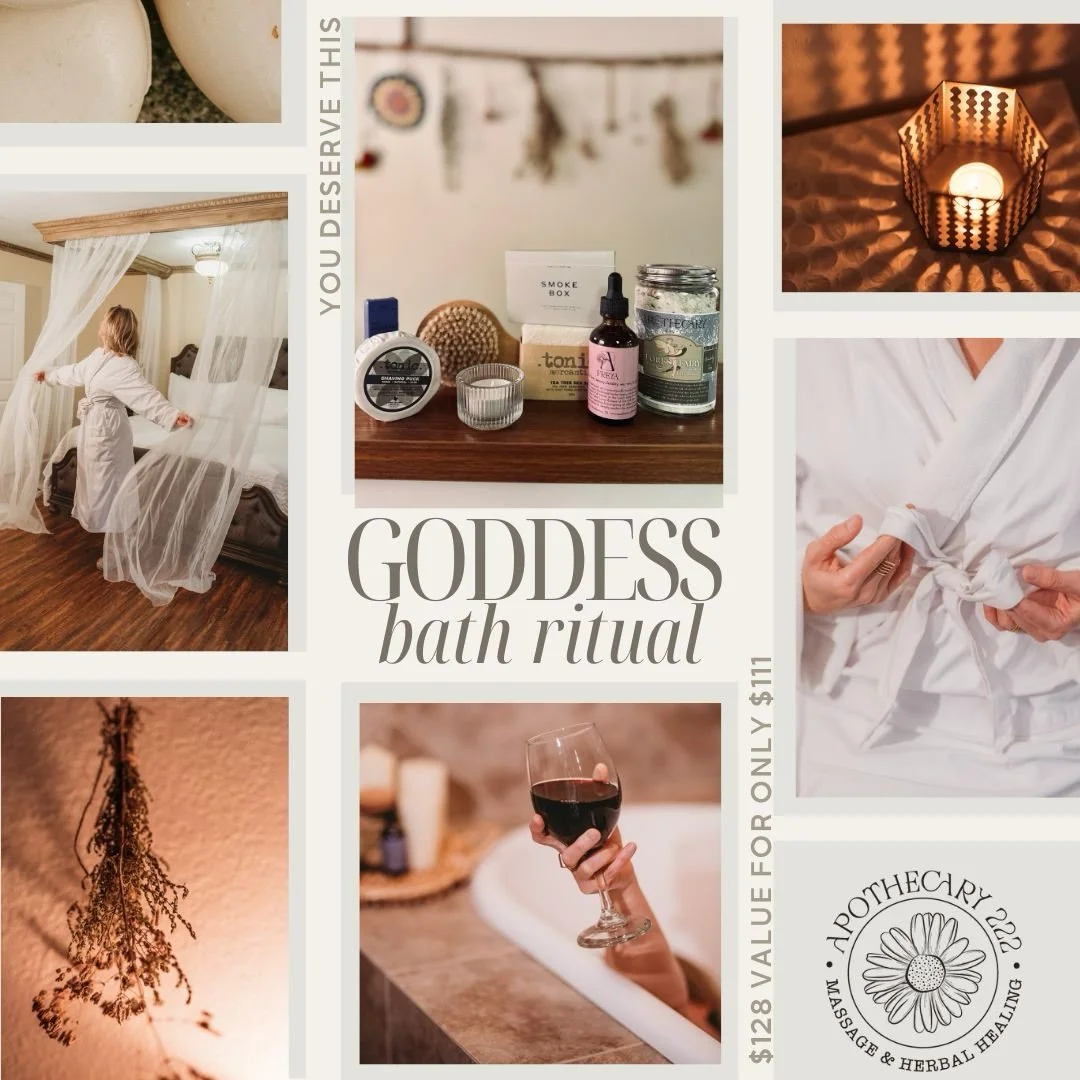 You deserve a relaxing treat! Included in this bundle is a complete bathing ritual, fit for a goddess: an unscented tealight candle with a pretty glass holder, a dry brush, an organic herbal bath soak of your choice, a bar of soap and a shaving puck,