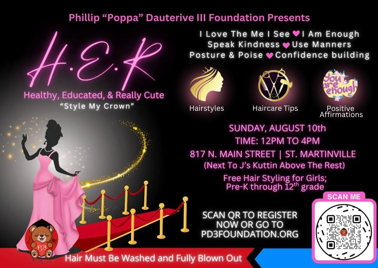 🎀✨ FREE Hairstyling Alert! ❤️🧸
The PD3 Foundation is kicking off the school year with confidence, style, and CROWNS held high 👑💁🏽&zwj;♀️ at our 2nd Annual H.E.R. (Healthy, Educated, &amp; Really Cute) &ldquo;Styling My Crown&rdquo; Back-to-Schoo