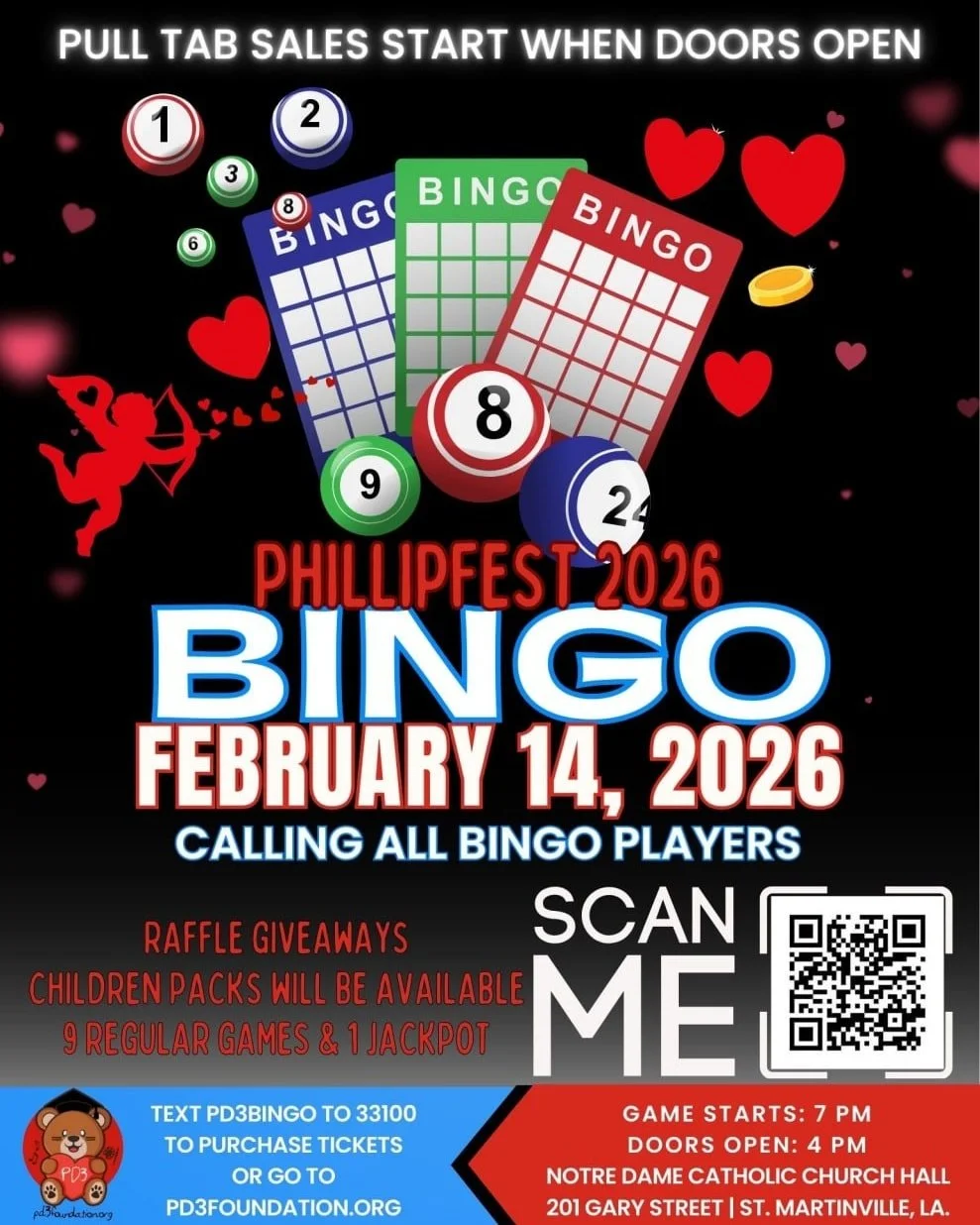💘 Love is in the air &amp; BINGO is on the cards! 💘

Join us for PhillipFest Bingo on Valentine&rsquo;s Day &ndash; Friday, February 14!
🎉 Fun, prizes, raffles &amp; a jackpot game
✔️ Children&rsquo;s packs available

💡 ✨ NEW: Starting this Febru