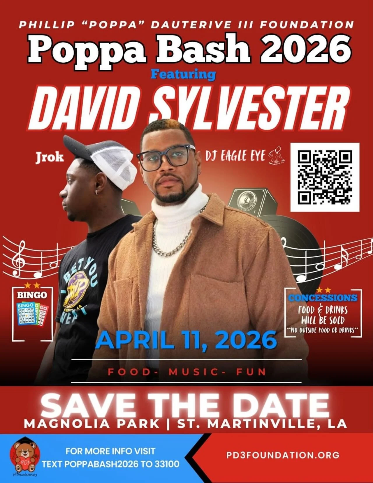 Less than two weeks to go!🎶

The Poppa Bash is an outdoor music festival community event hosted by the Phillip Poppa Dauterive III Foundation, a 501(c)(3) nonprofit charity that pours into the lives of the children across communities through scholar