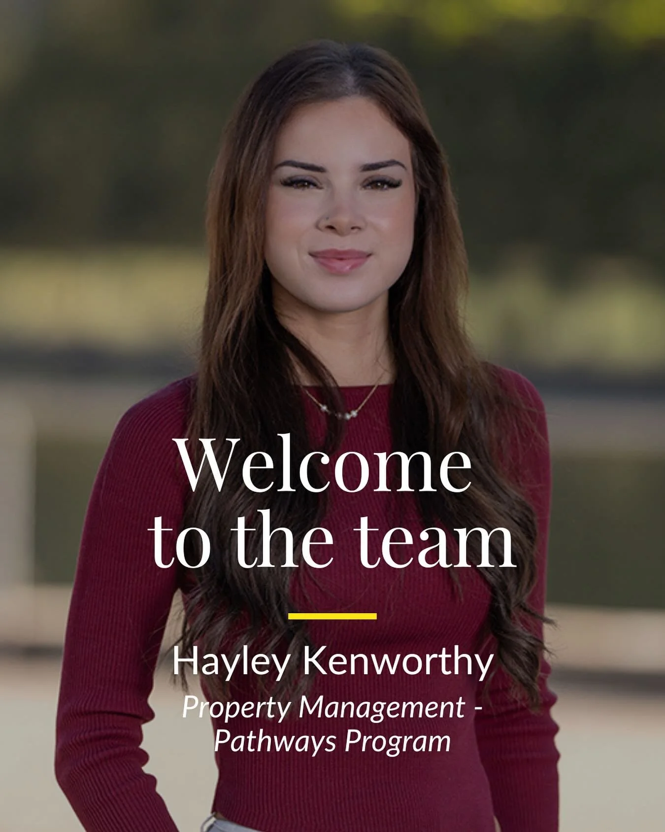 We are excited to introduce our new starter, Hayley Kenworthy, to our Property Management - Pathways Program. We can&rsquo;t wait to watch Hayley enhance her skills and gain experience in our program, and we are confident she will thrive!
