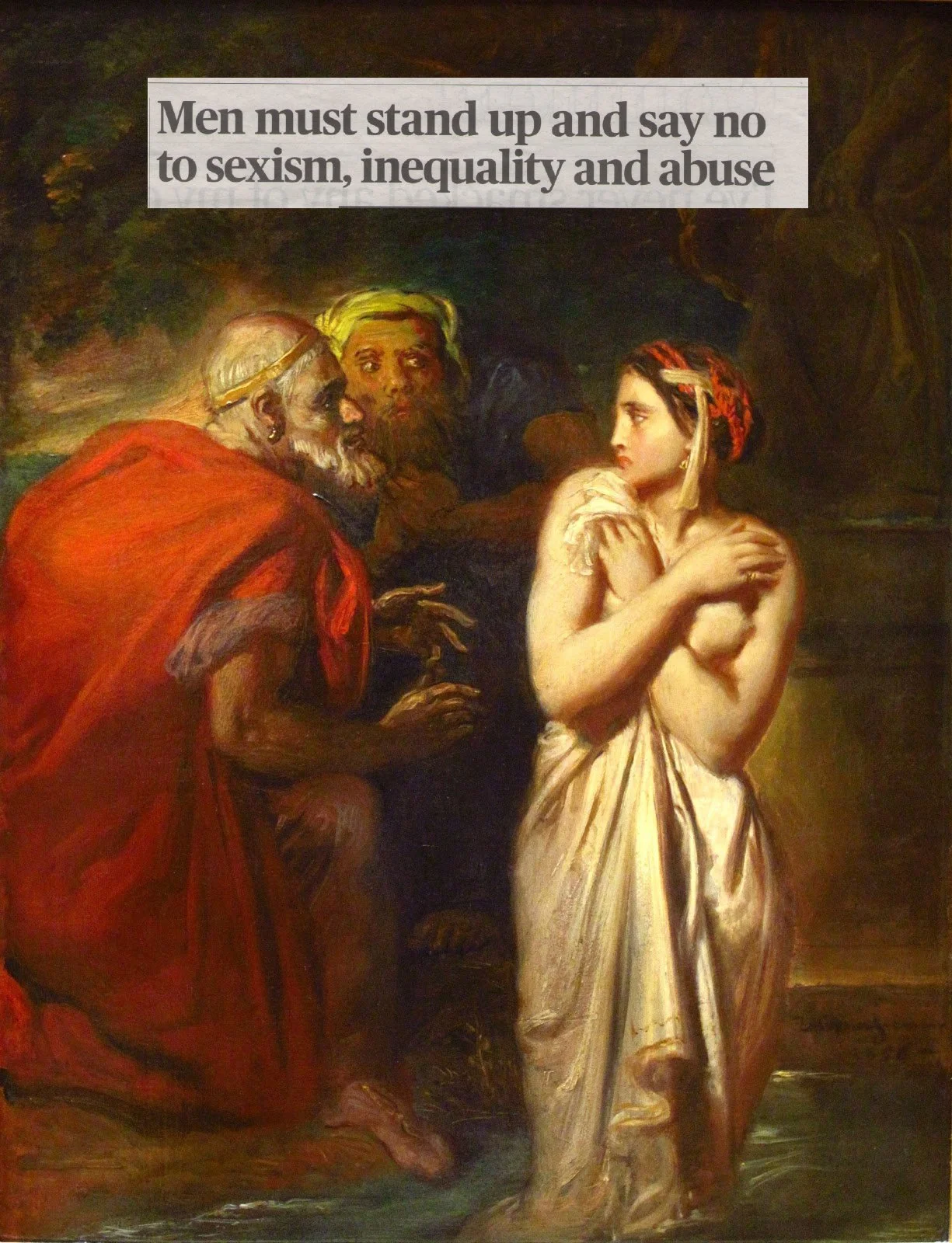 Men must say no to sexism, inequality and abuse (2020). Original painting by Théodore Chassériau, Suzanne et les vieillards (Suzanne and the Elders) (1856).