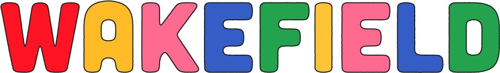 Colorful letters spelling 'Wakefield' in red, yellow, pink, blue, and green.