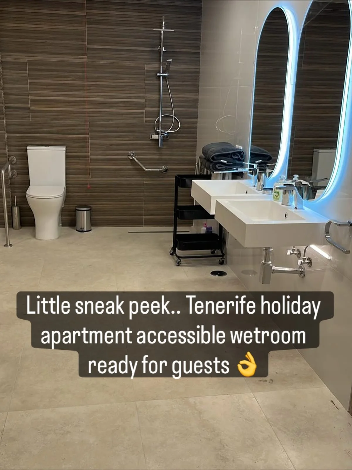 Little sneak peek at one of the Tenerife holiday apartment&rsquo;s accessible wetrooms. All done now &amp; ready for the first set of guests! 

Accessible design, accessible bathrooms, wheelchair friendly wetroom, accessible interior design