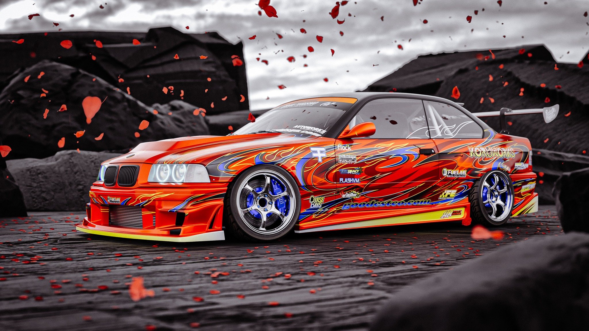 Another super fun project from this year was to design @palmer_sndrsn of @driftteamanimalstyle BMW E36!

A wild, but still somewhat restrained to not be over the top design, with different techniques involved - both printed and single color/cut vinyl