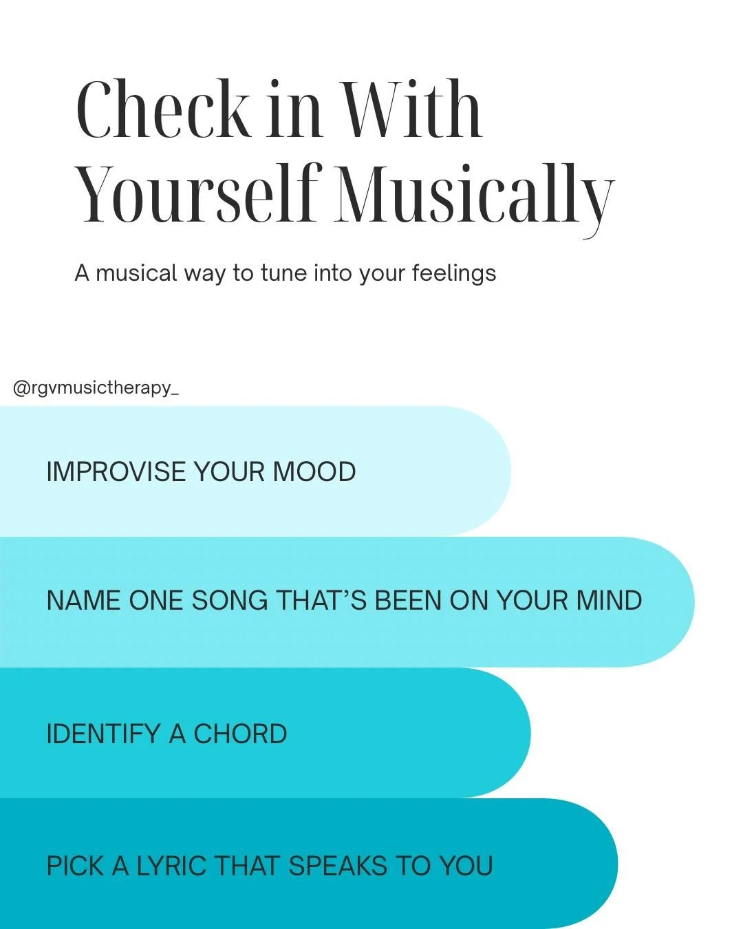 Take a moment to tune in. How are you feeling today? ✨🎶

Here are four ways you can check in with yourself musically:

1️⃣ Improvise your mood
2️⃣ Name a song that&rsquo;s been on your mind 
3️⃣ Identify a chord that resonates with you 
4️⃣ Pick a l