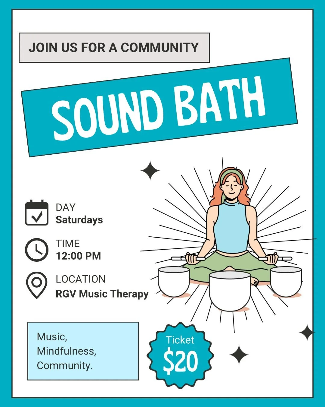 Self Care Saturdays✨

Take a pause, breathe deep, and let the sound carry you into relaxation. Join us for a calming community sound bath, where soothing vibrations from crystal bowls and gentle instruments will help you unwind, reset, and reconnect.