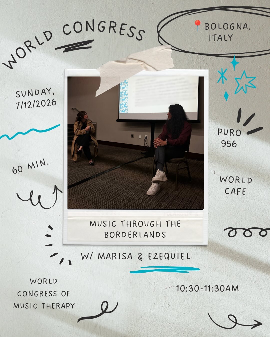 We&rsquo;re so proud to be represented at the World Congress of Music Therapy in Bologna, Italy this week! 🇮🇹🌏

Marisa and Ezequiel will be presenting a World Cafe on Sunday from 10:30-11:30am. The presentation is called &ldquo;Music Through the B
