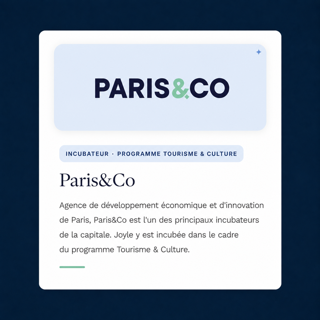 Capture d'écran d'une annonce pour Paris&Co, un incubateur de développement économique et d'innovation à Paris, dans le cadre du programme Tourisme & Culture.