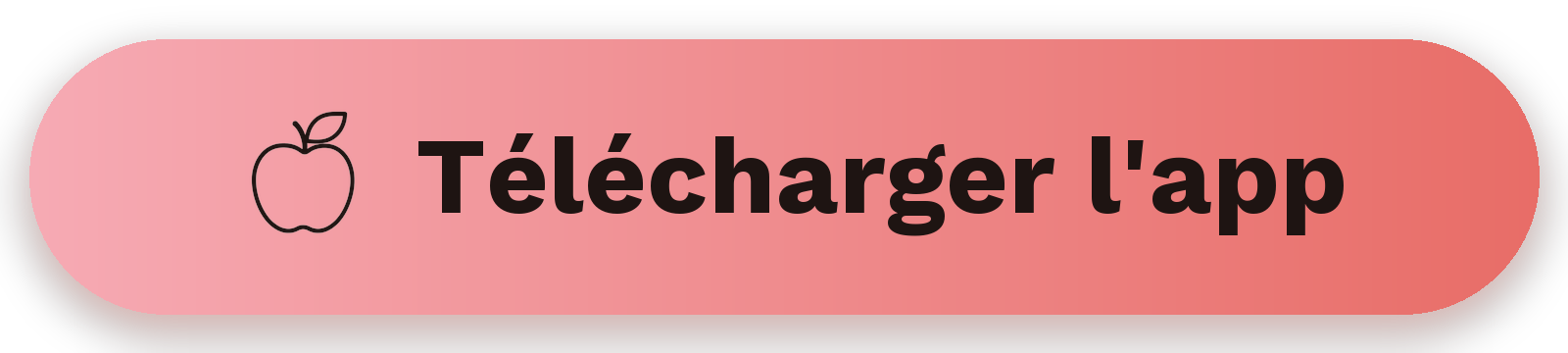 Bouton rose avec texte "Télécharger l'app" et icône d'une pomme, style moderne.