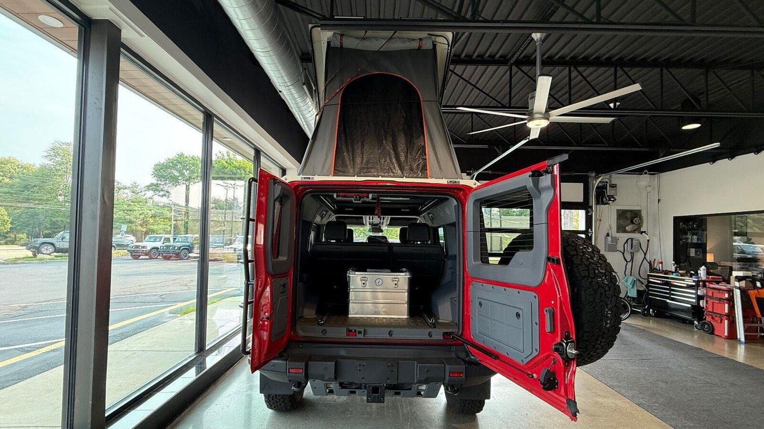 Rear doors open with tent popped