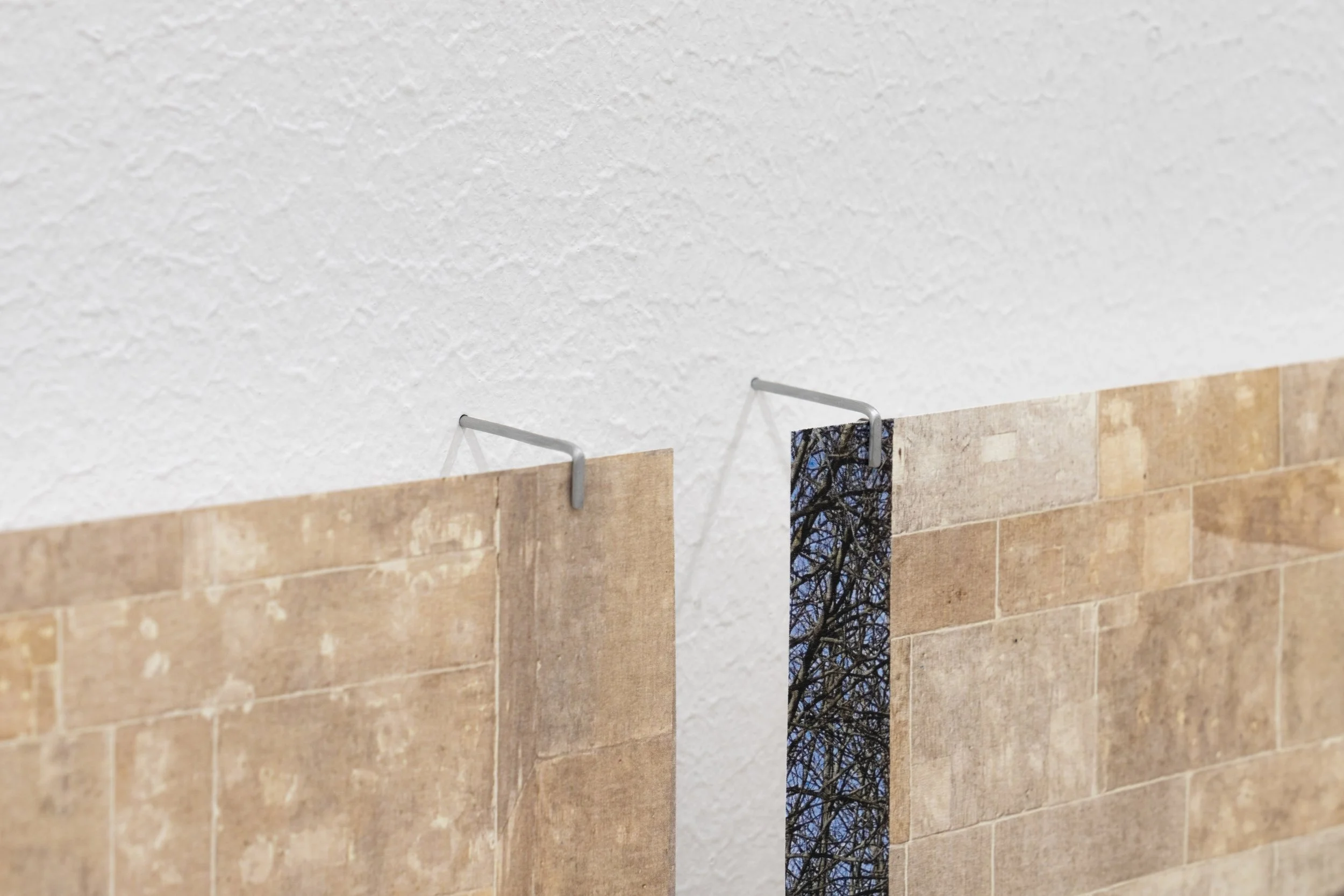 grey flags, 2026, inkjet prints on Fabriano paper, handmade nails, magnets