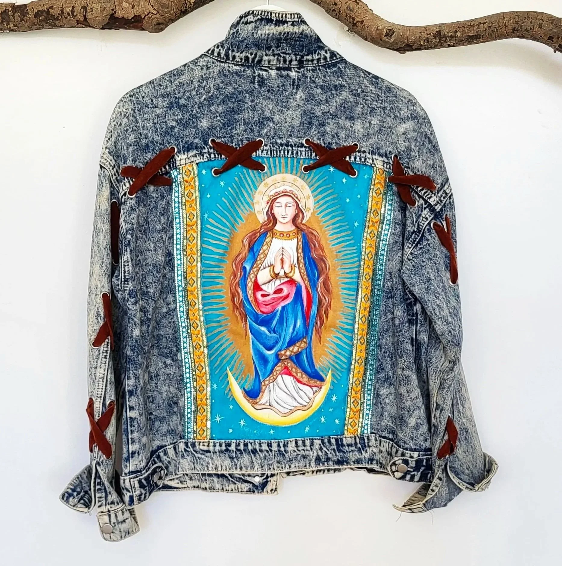 Painted upcycled denim jacket