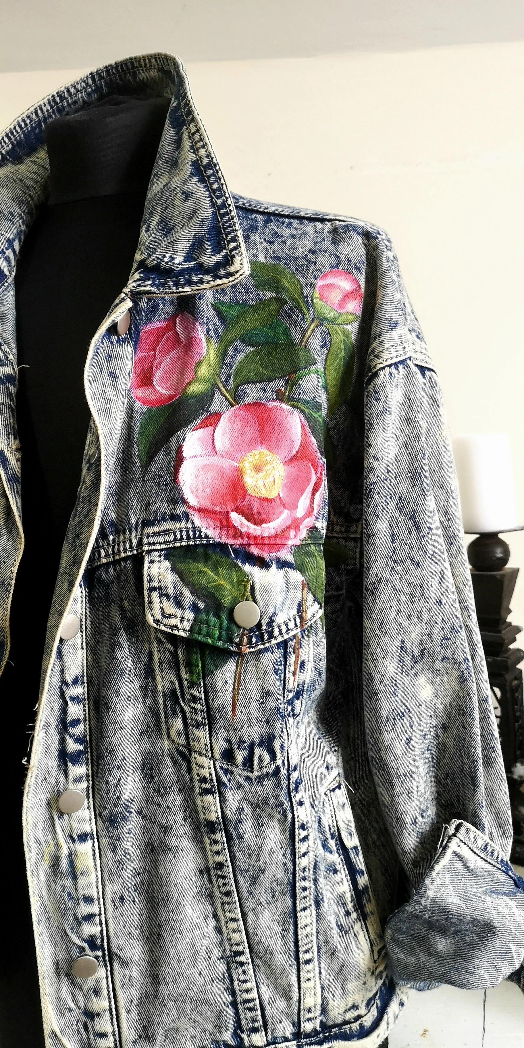 Flower painting on denim