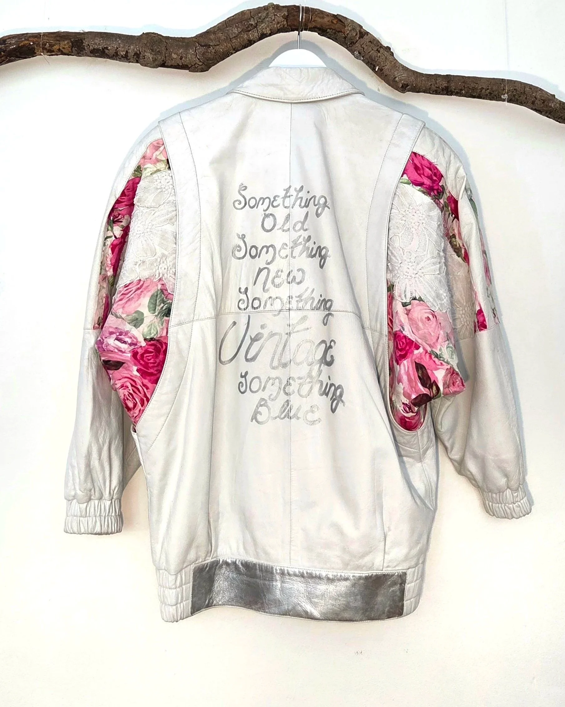 Vintage painted white leather wedding jacket