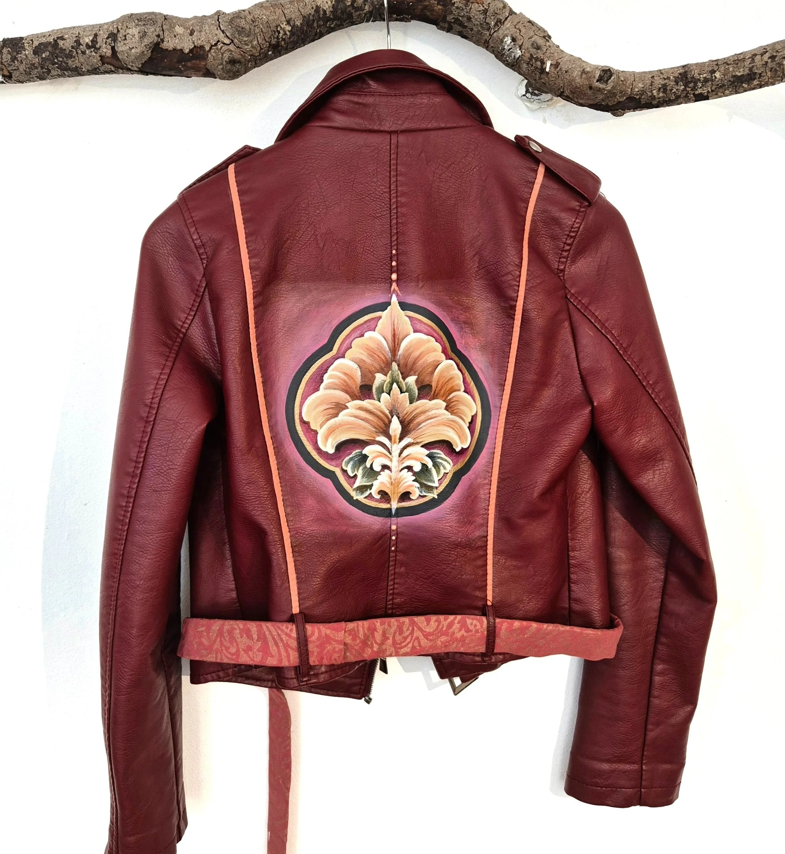 red leather; upcycled fashion; painted leather; sustainable fashion