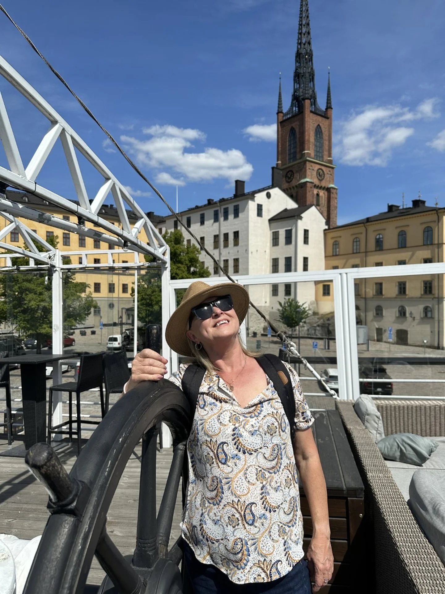 At the wheel on the Malardrottningen Yacht