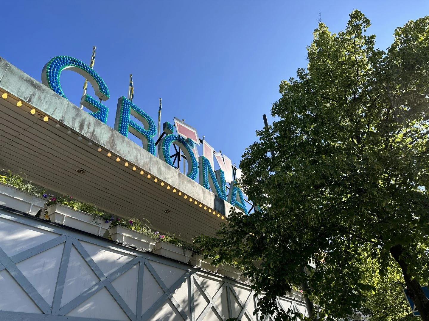 Gröna Lund entrance. Back then we walked up, paid a few crwons and went in . Now you must purchase online then stand in line to go through bag inspection and metal detector. Times, they have changed!