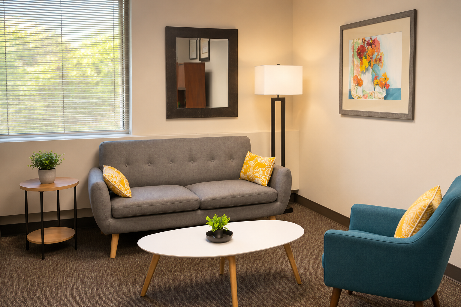 Comfortable therapy office at ThriveWell Psychology in Edina, Minnesota.