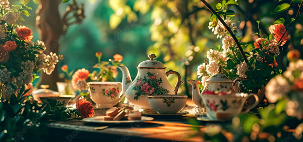 Ladies Tea Time with Fower Design