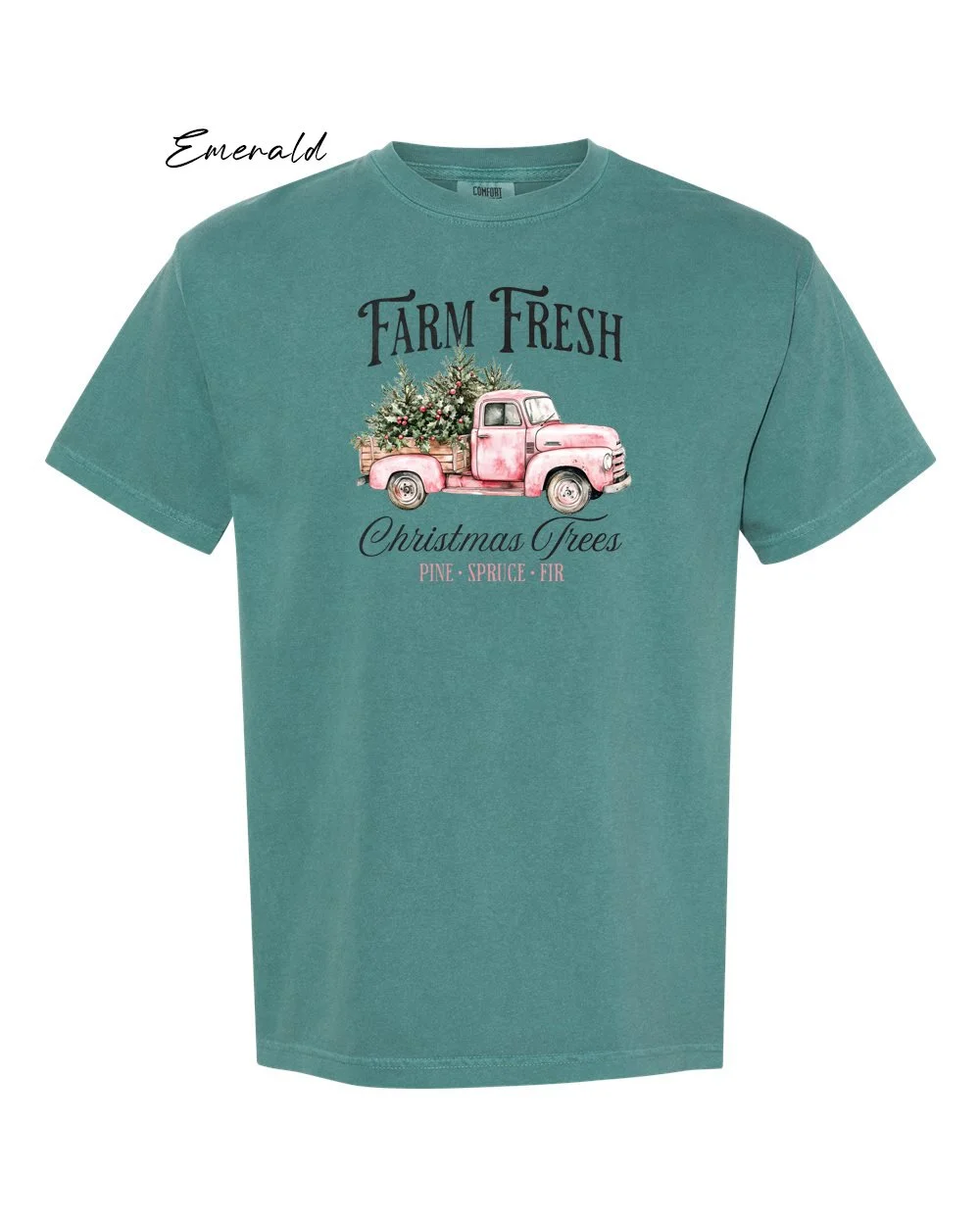 Farm fresh Xmas trees on Emerald tshirt.jpg