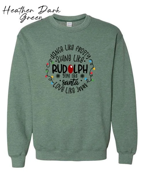 Dance like frosty on Heather dark green sweatshirt.jpg