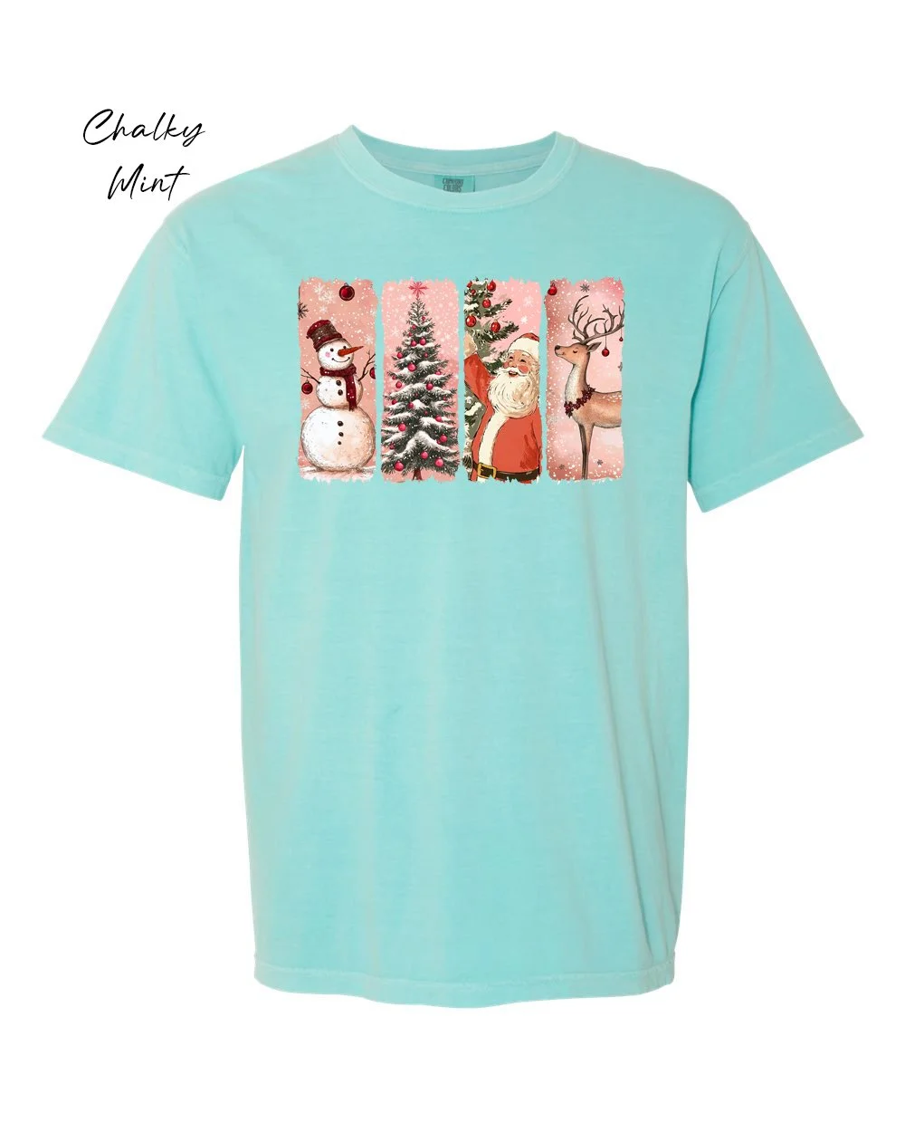 Pink Xmas Panels on Chalky Mint tshirt.jpg
