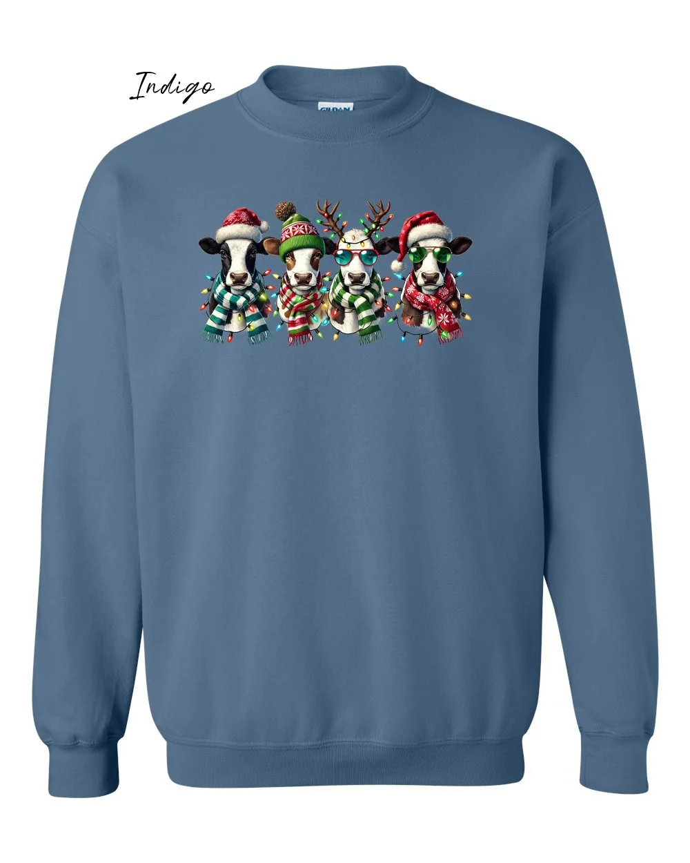 4 Xmas cows on Indigo blue sweatshirt.jpg
