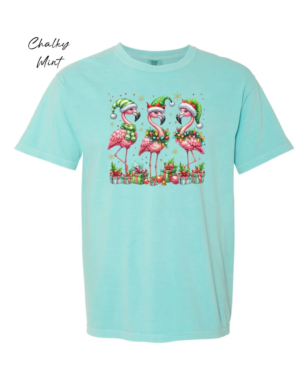 Flamingos on Chalky Mint tshirt.jpg