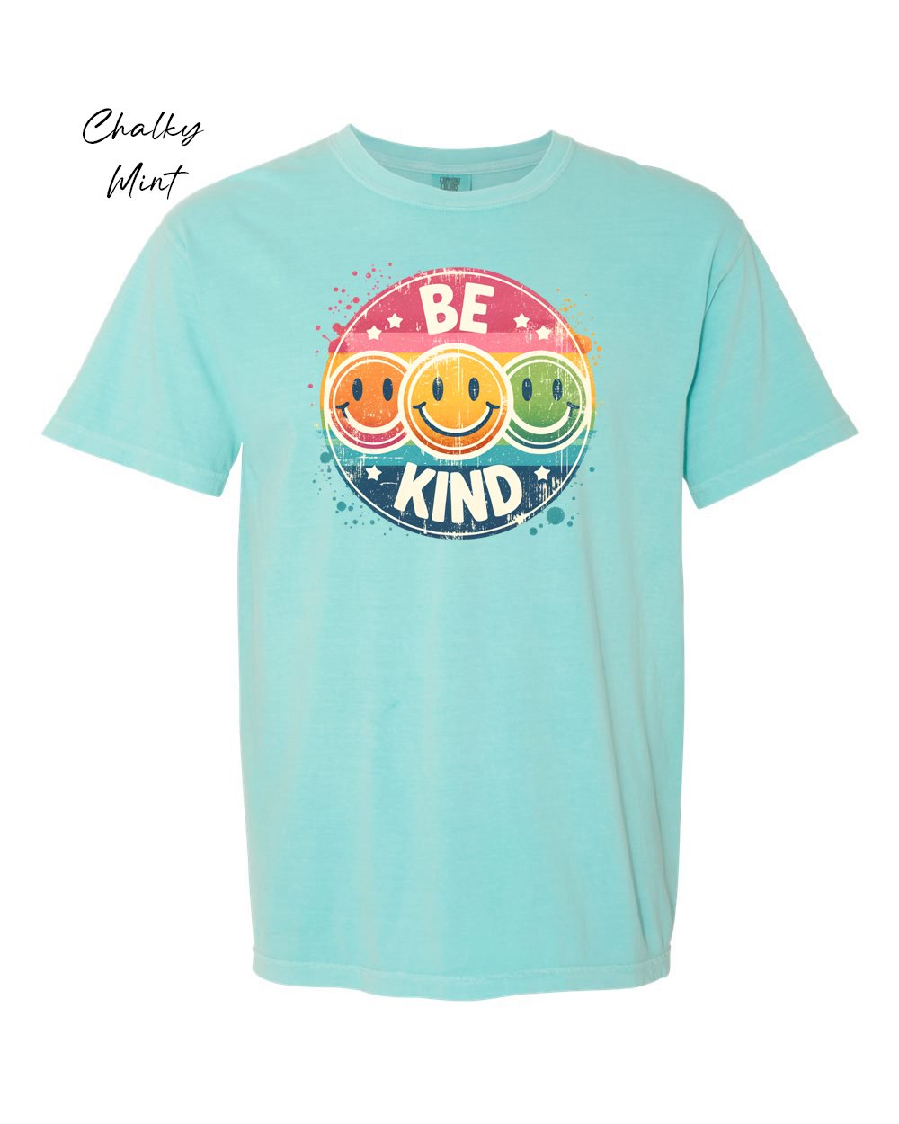 Be Kind Retro Smiley face on Chalky Mint tshirt.jpg