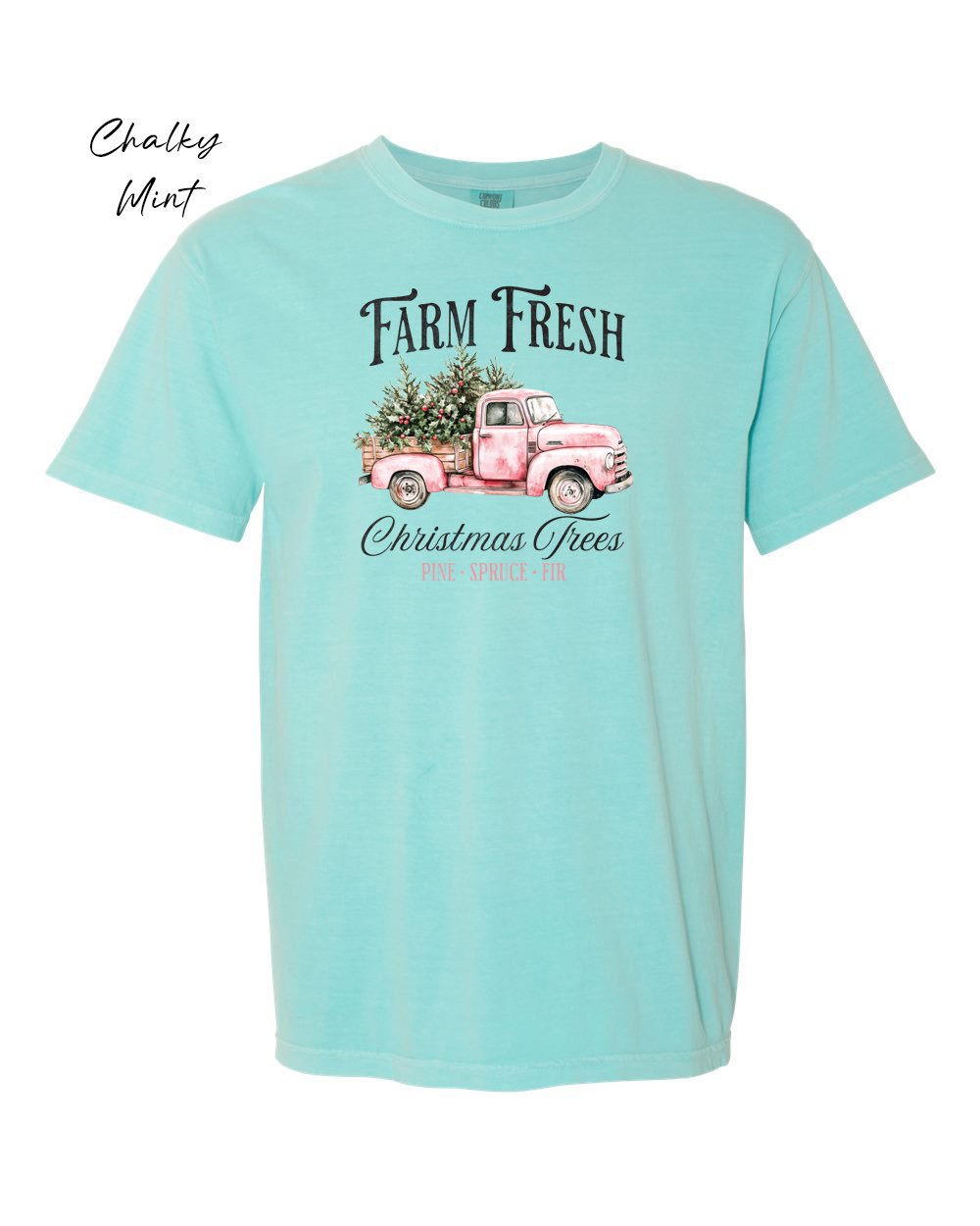 Farm Fresh Xmas trees on Chalky Mint tshirt.jpg