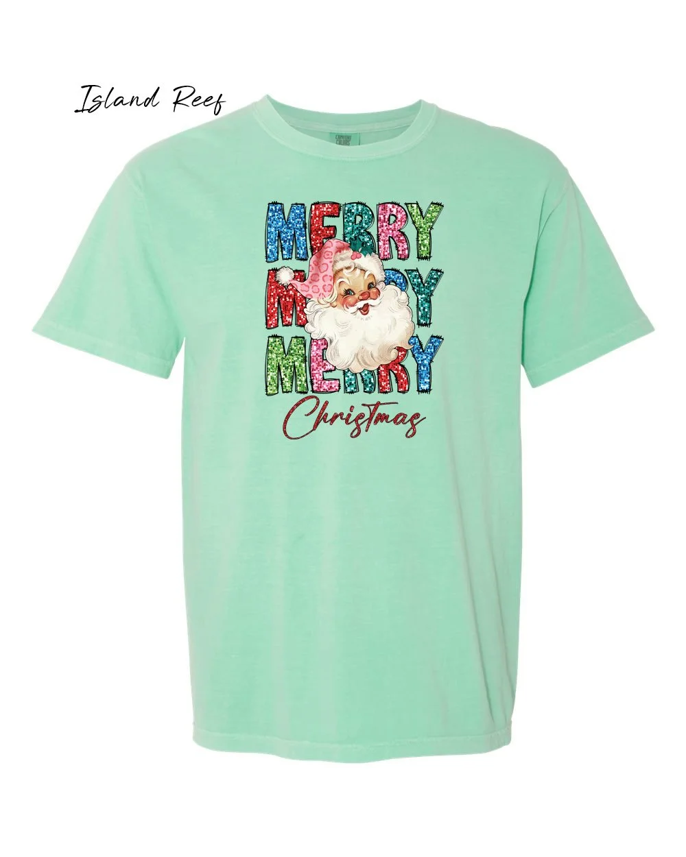 Merry Xmas glitter on Island reef tshirt.jpg