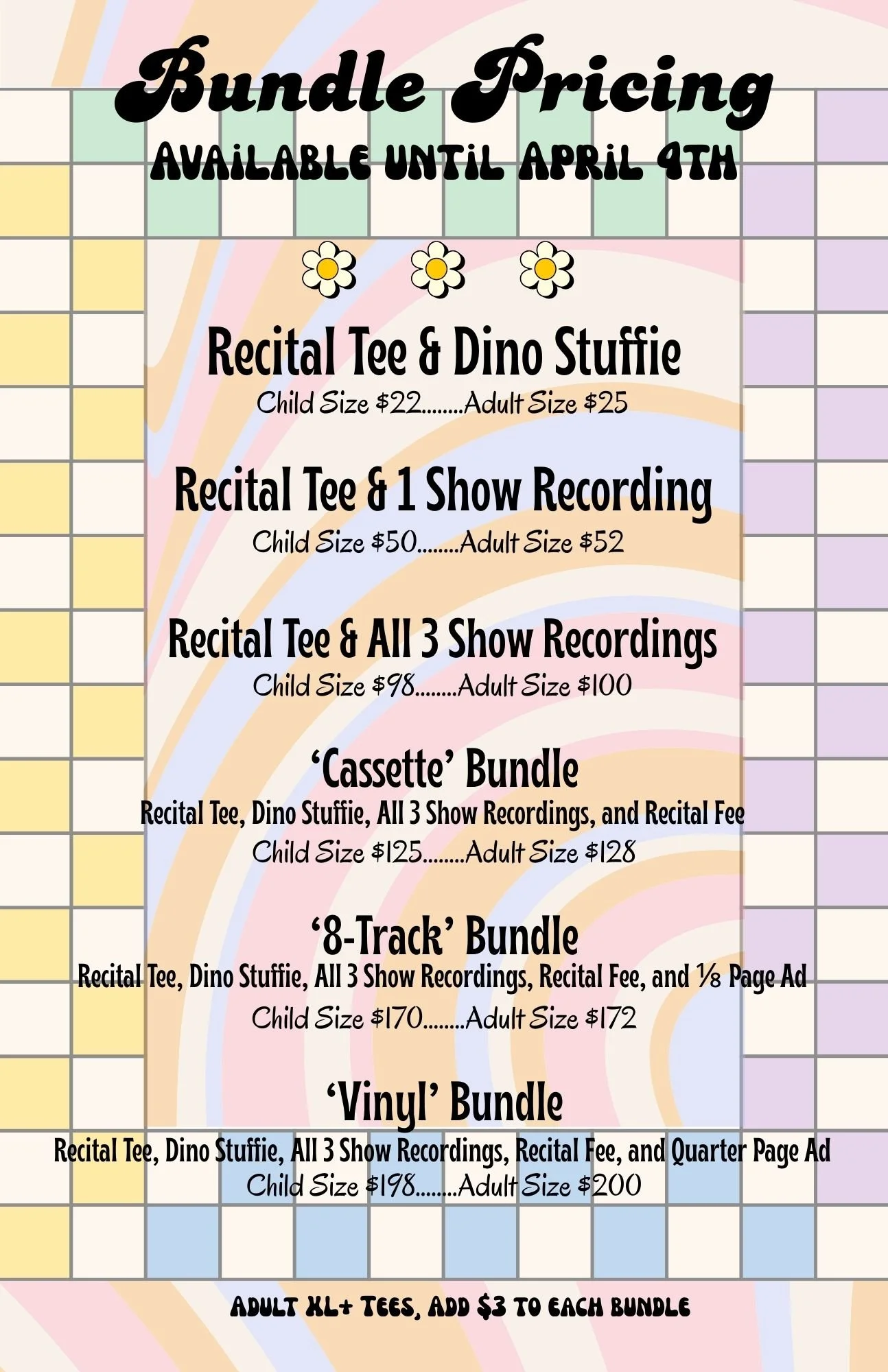 recital merch bundle pricing poster