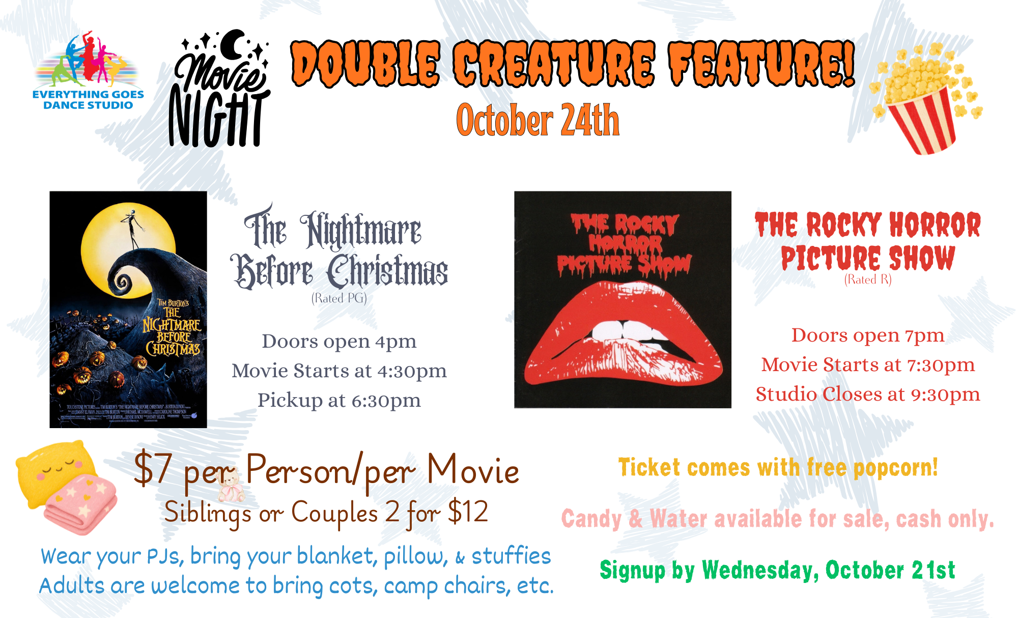 Movie night double creature feature poster with details