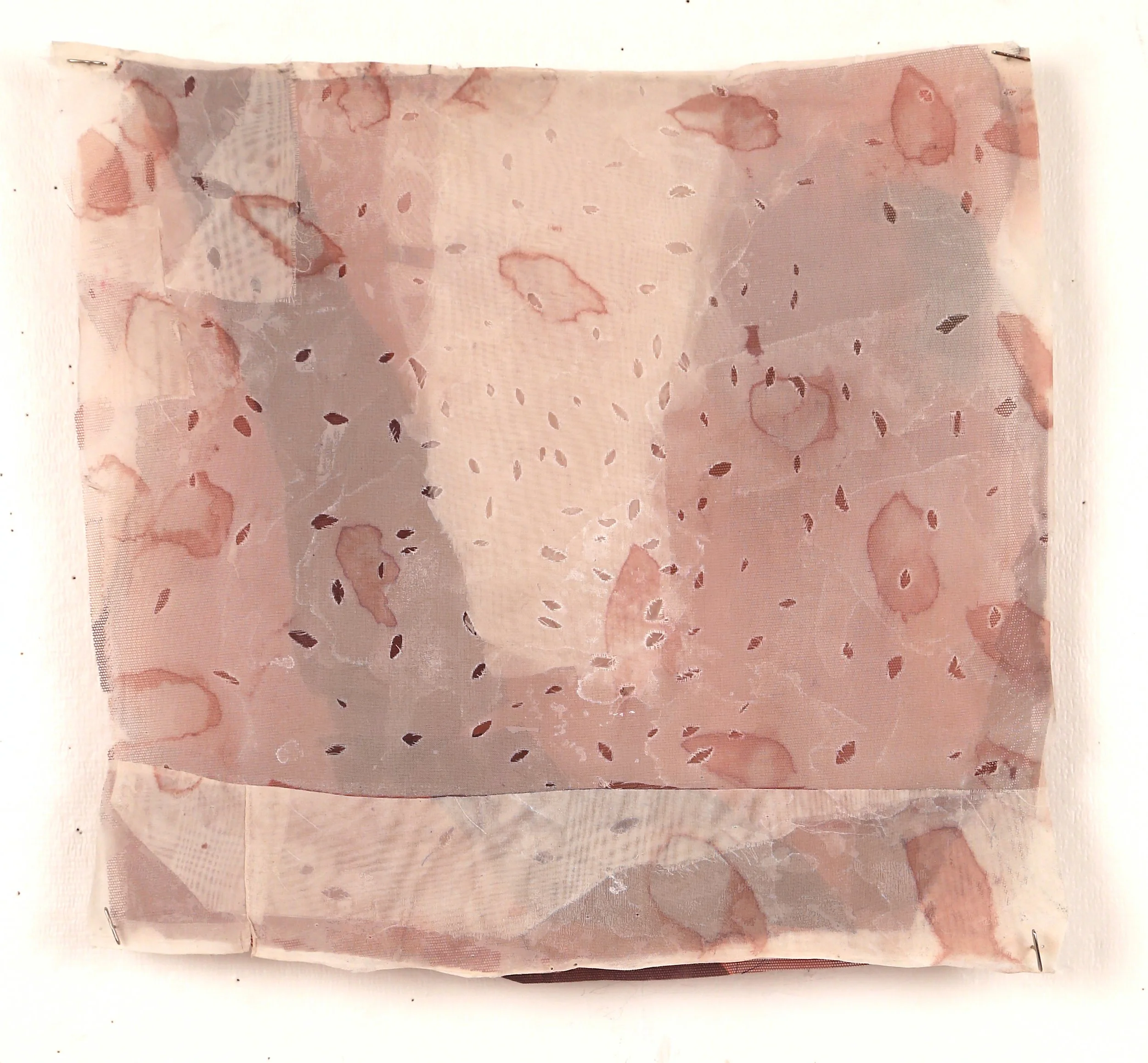         Transfusion, organza, acrylic paint, thread,    
         13" x 14", 2023