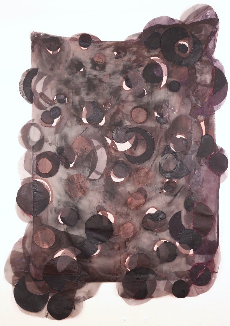 Rose Moon, acrylic, tulle, nylon, painted canvas, thread, 30" X 40", 2020