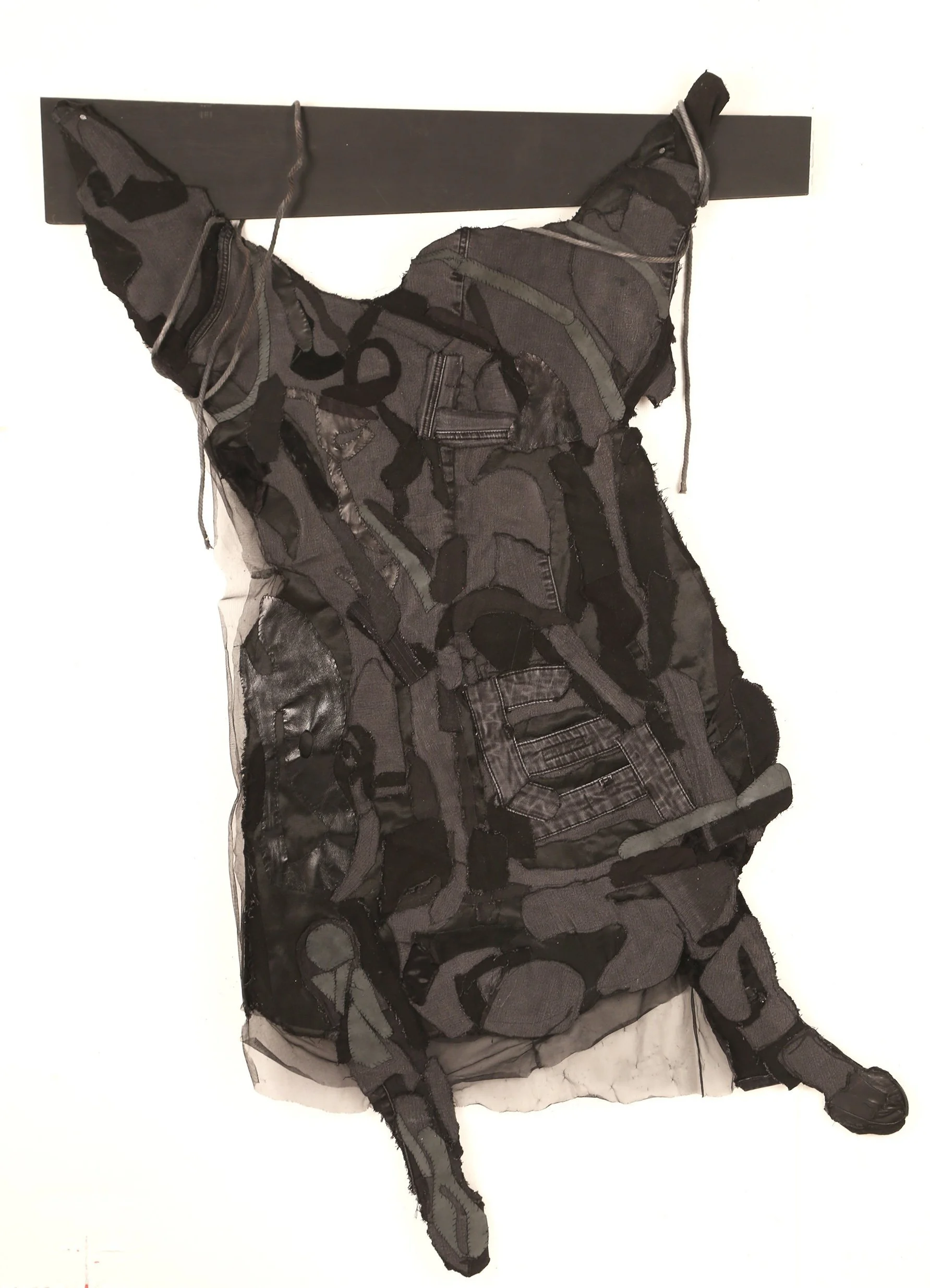 Rembrandt Carcass, cotton, leather, nylon, canvas, thread, rope, wood, 28" x 5" x 4", 2024