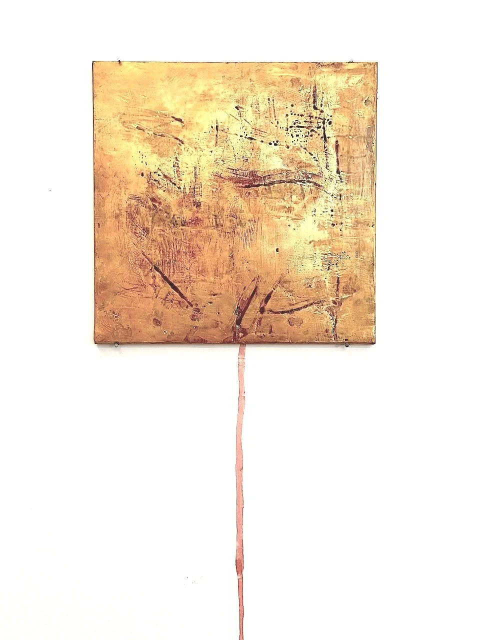 Lorenzetti Gold (crucifixion), Encaustic, kozo paper, gouache, 10" x 24", 2021