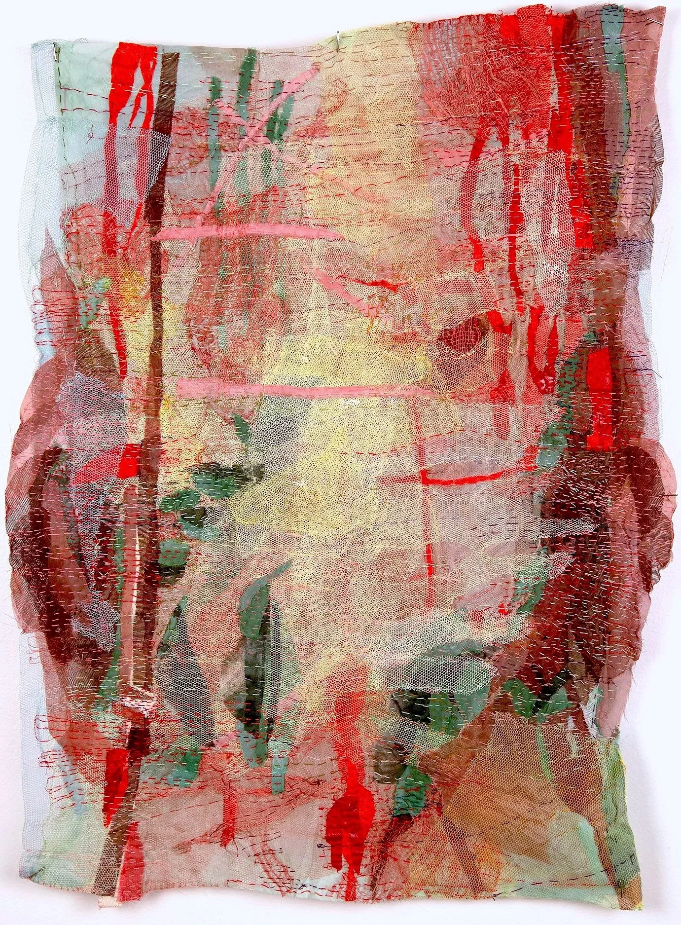 Behold the Man: Ecce Homo, paint, cotton, cheesecloth, spackle, thread, 19" x 24" x 4", 2025