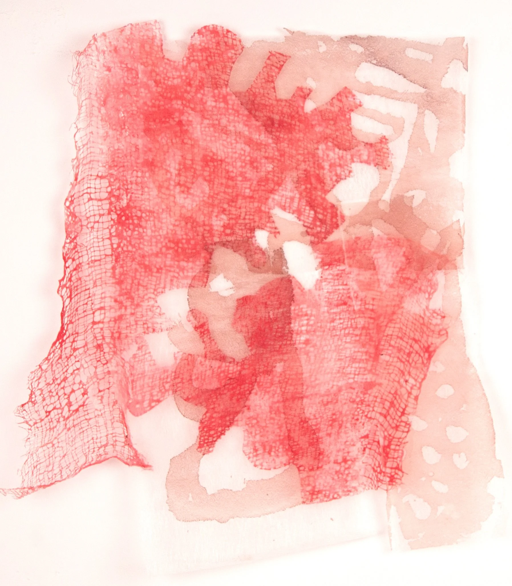 Pink Mesh, akua paper, ink, cheesecloth, gac400, acrylic, 13" x 11"2"