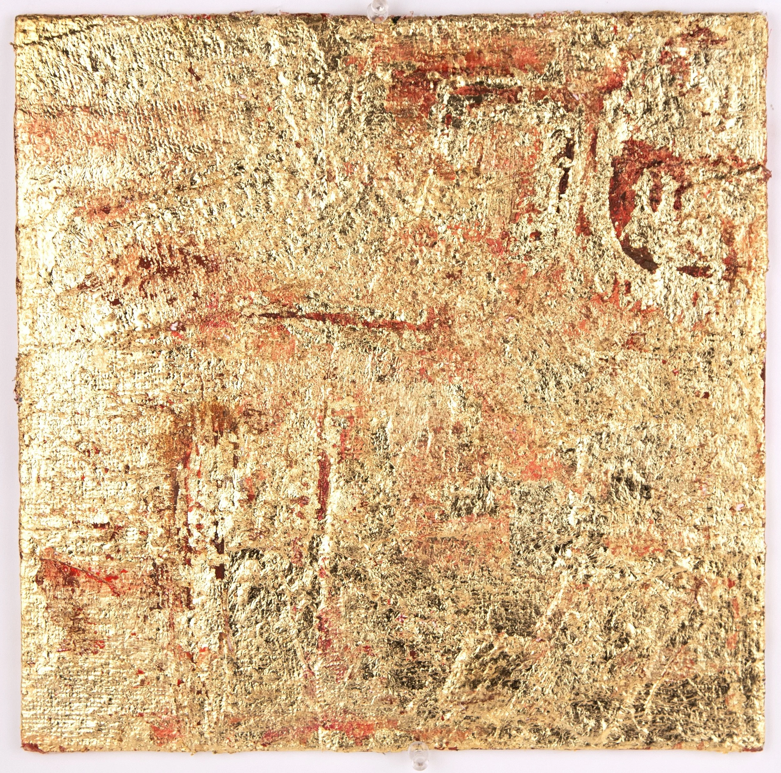 Gold Stamped, wood board, acrylic, adhesive gold leaf, 12" x 12" x 1", 2025
